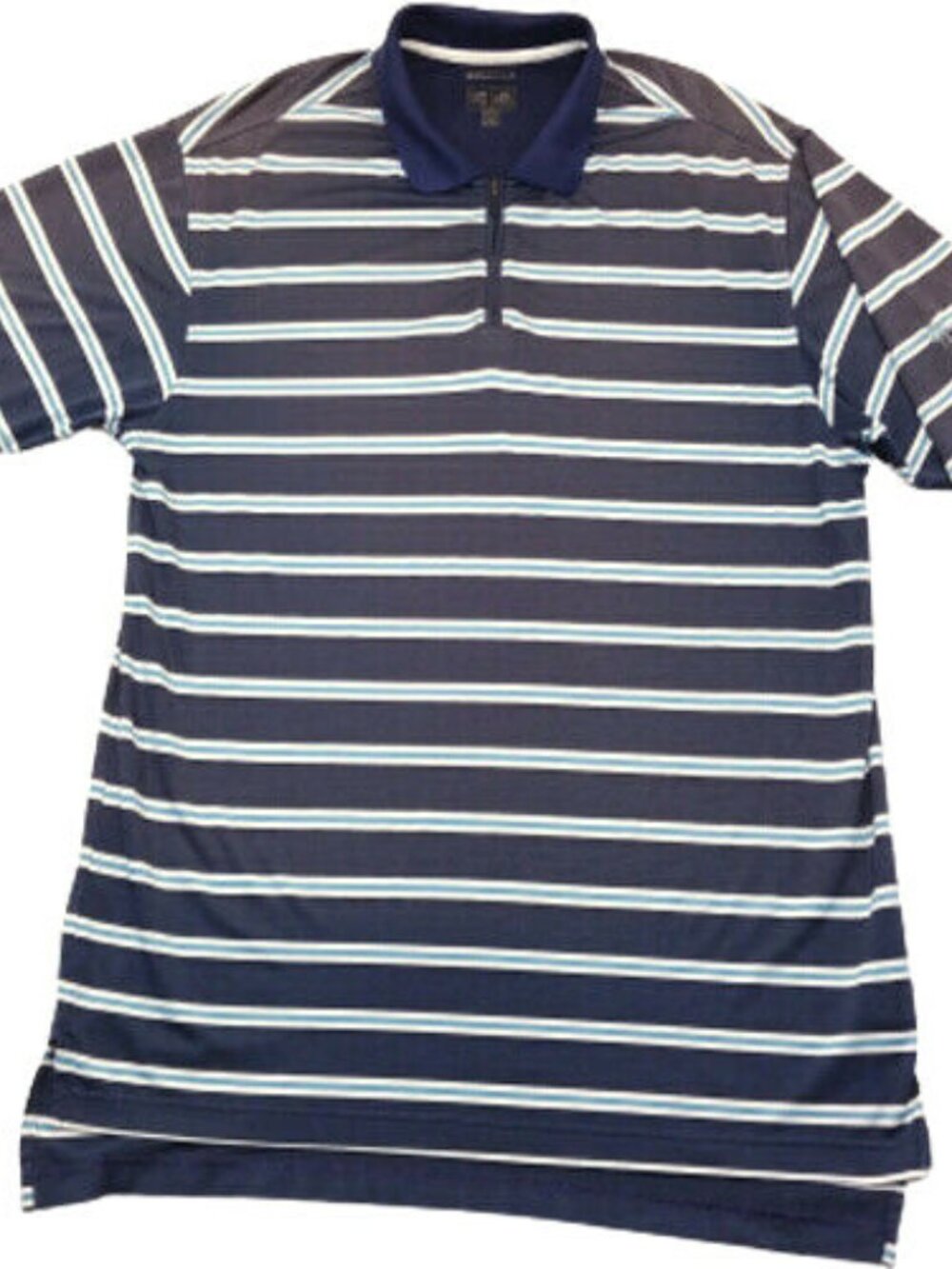 Adidas Climacool Blue Striped CC Logo Zip S/S Performance Golf Polo Shirt Mens M